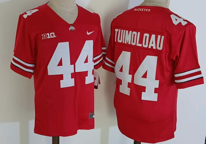 Ohio State Buckeyes #44 JT Tuimoloau NCAA Football Jersey Red 1 Ohio State Buckeyes #44 JT Tuimoloau NCAA Football Jersey Red