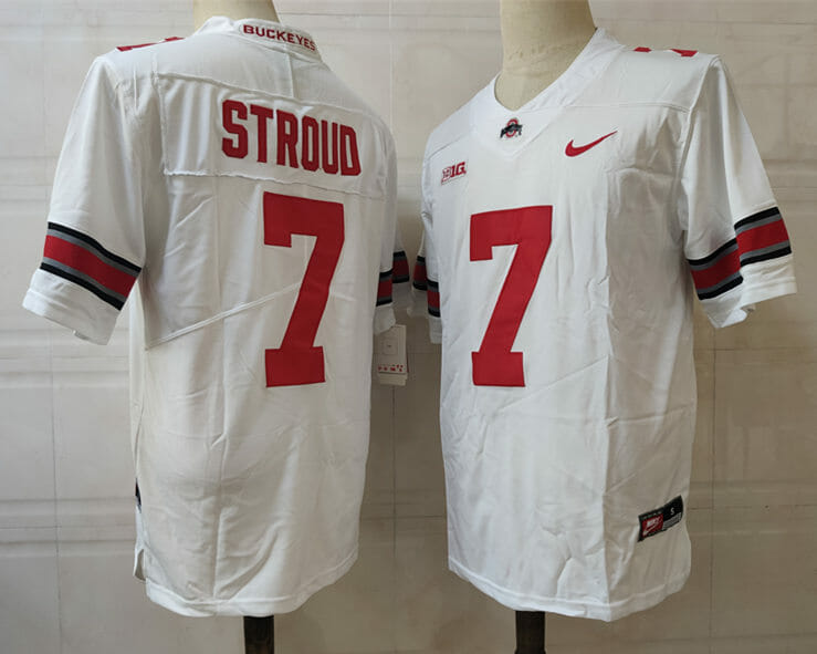 Ohio State Buckeyes #7 Stroud Jersey NCAA Football White 1 Ohio State Buckeyes #7 Stroud Jersey NCAA Football White