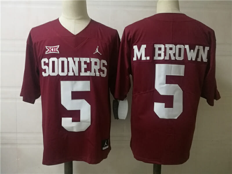 Oklahoma Sooners #5 M.Brown College Football Jersey Red 1 Oklahoma Sooners #5 M.Brown College Football Jersey Red