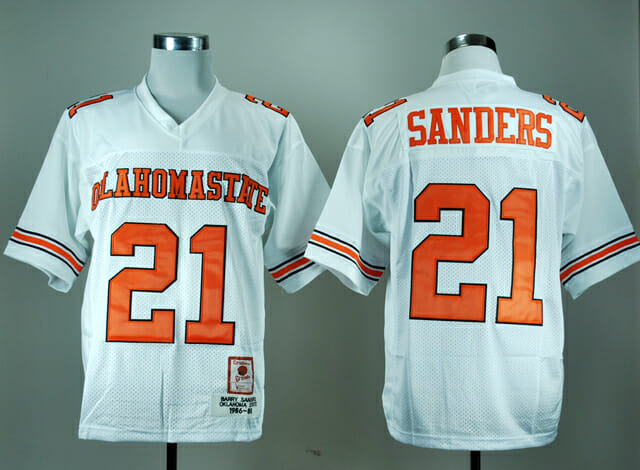 Oklahoma State Cowboys #21 Barry Sanders Football Jersey White 1 Oklahoma State Cowboys #21 Barry Sanders Football Jersey White