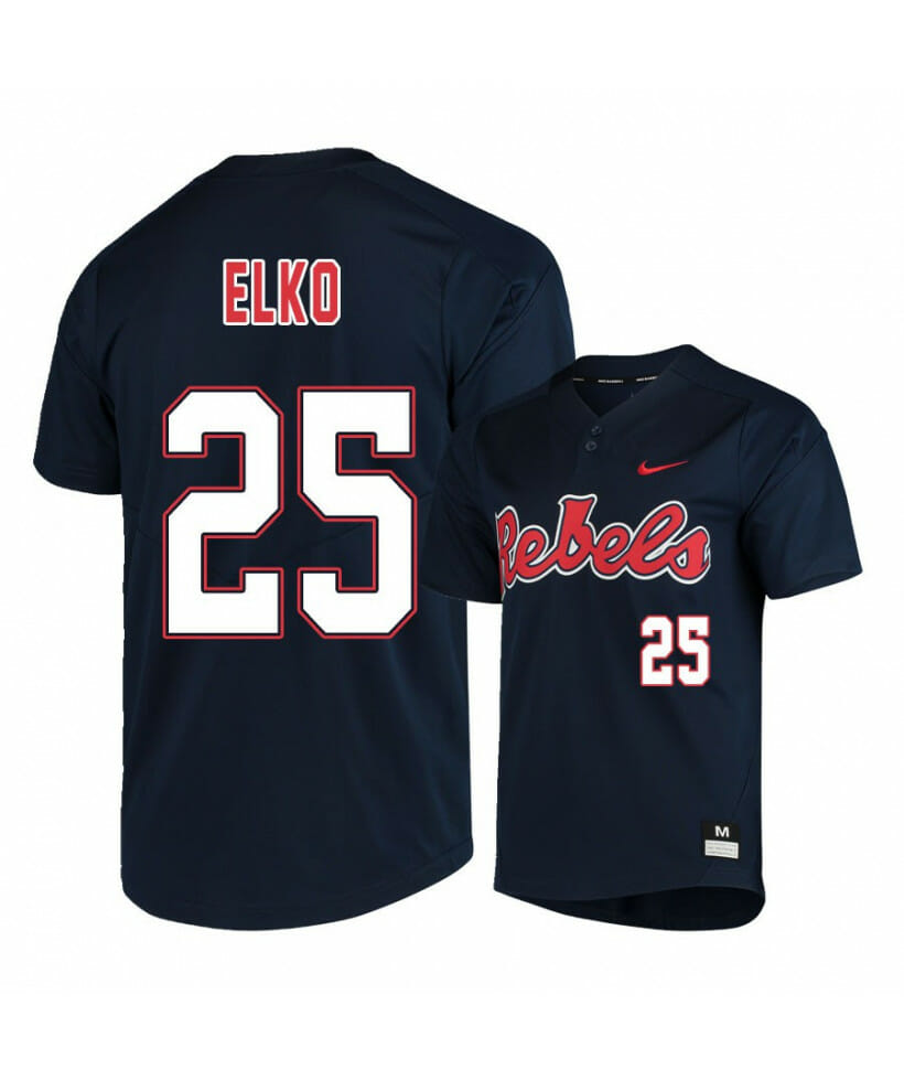Ole Miss Rebels 25 Tim Elko Black College Baseball Jersey 1 Ole Miss Rebels 25 Tim Elko Black College Baseball Jersey