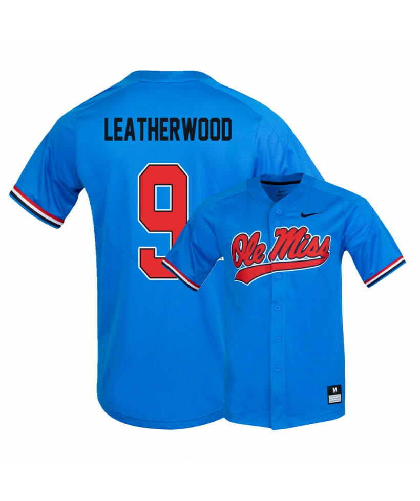 Ole Miss Rebels 9 Hayden Leatherwood Blue College Baseball Jersey 1 Ole Miss Rebels 9 Hayden Leatherwood Blue College Baseball Jersey