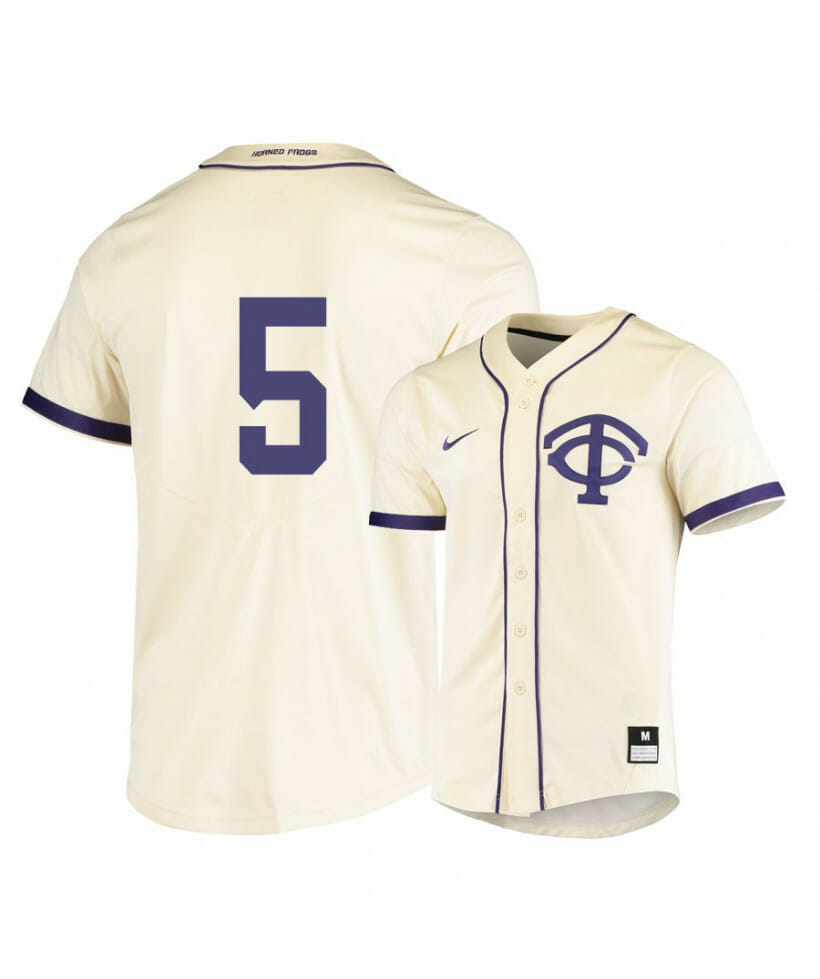 TCU Horned Frogs 5 Sam Thompson White Elite Baseball Jersey 1 TCU Horned Frogs 5 Sam Thompson White Elite Baseball Jersey