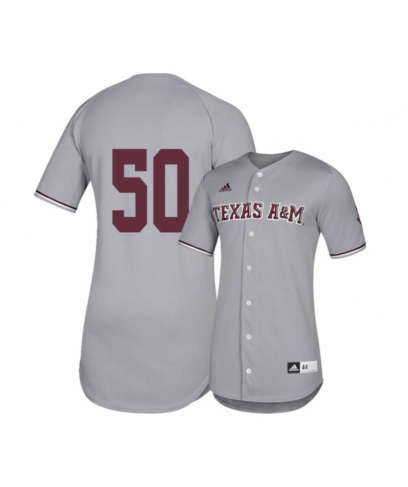 Texas A and M Aggies 50 Will Frizzell Gray College Baseball Jersey 1 Texas A and M Aggies 50 Will Frizzell Gray College Baseball Jersey