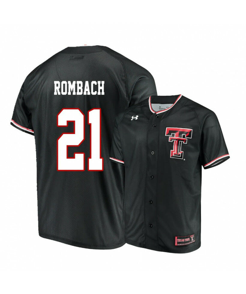Texas Tech Red Raiders 21 Nate Rombach Black College Baseball Jersey 1 Texas Tech Red Raiders 21 Nate Rombach Black College Baseball Jersey