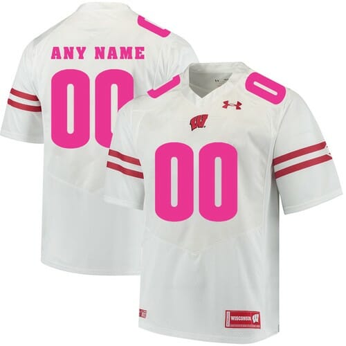 Wisconsin Badgers Custom Jersey White Pink College Football 1 Wisconsin Badgers Custom Jersey White Pink College Football