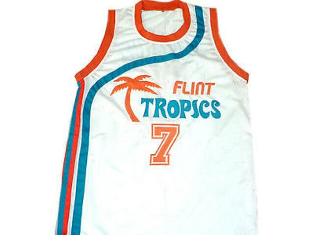 Funkystuff #7 Flint Tropics Semi Pro Basketball Jersey White 2 Funkystuff #7 Flint Tropics Semi Pro Basketball Jersey White