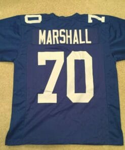 UNSIGNED CUSTOM Sewn Stitched Leonard Marshall Old Style Blue Jersey
