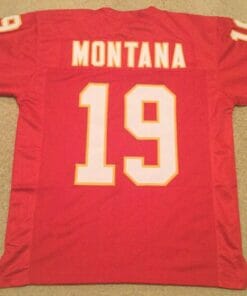 UNSIGNED CUSTOM Sewn Stitched Joe Montana Red #19 Jersey