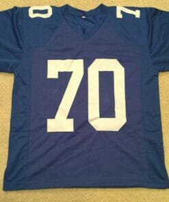 UNSIGNED CUSTOM Sewn Stitched Leonard Marshall Old Style Blue Jersey