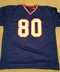 UNSIGNED CUSTOM Sewn Stitched Eric Moulds Blue Jersey