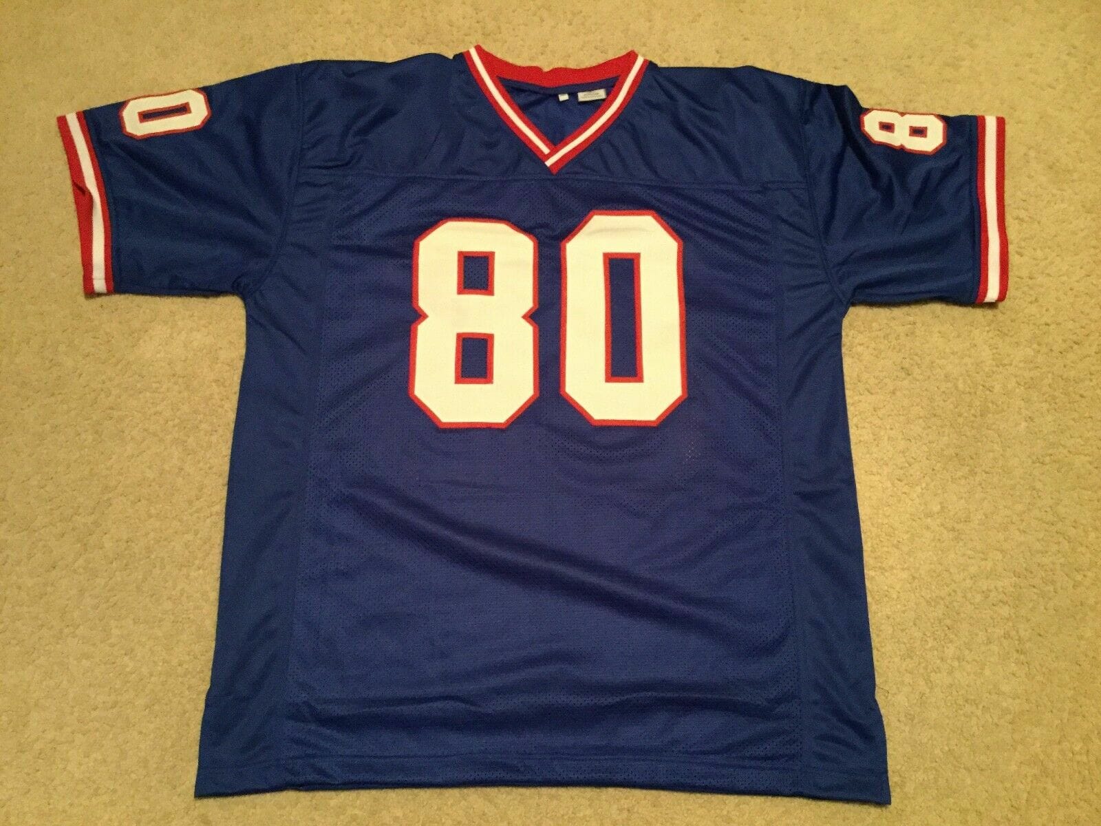 UNSIGNED CUSTOM Sewn Stitched Eric Moulds Blue Jersey 2 UNSIGNED CUSTOM Sewn Stitched Eric Moulds Blue Jersey