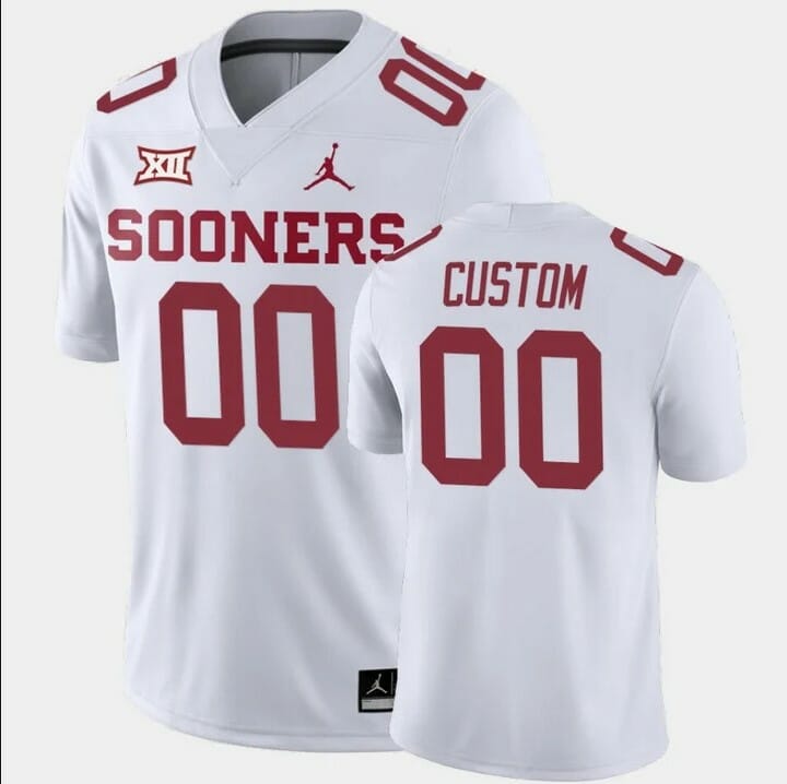 Custom OU Football Jersey White Away Game NCAA Football Jersey 1 Custom OU Football Jersey White Away Game NCAA Football Jersey