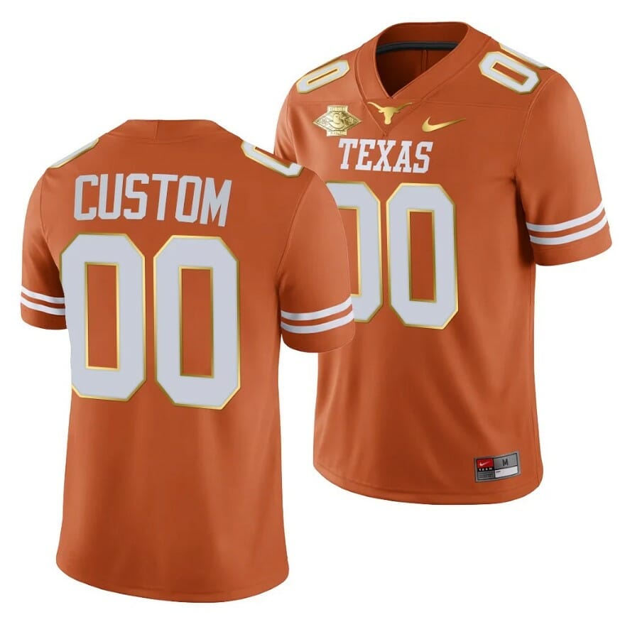 Custom Texas Longhorns Jersey Orange 2021 Red River Showdown Golden Patch Jersey 1 Custom Texas Longhorns Jersey Orange 2021 Red River Showdown Golden Patch Jersey