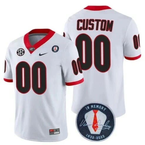 Personalized Georgia Bulldog Jersey Players Jersey Honoring Vince Dooley Patch Custom White 1 Personalized Georgia Bulldog Jersey Players Jersey Honoring Vince Dooley Patch Custom White