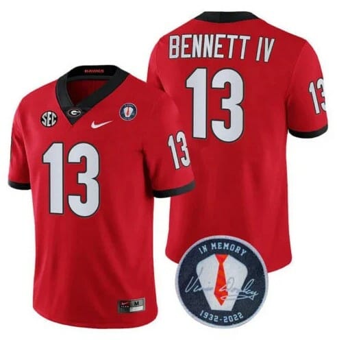 UGA Bennett Jersey #13 Honoring Vince Dooley Patch Red 1 UGA Bennett Jersey #13 Honoring Vince Dooley Patch Red
