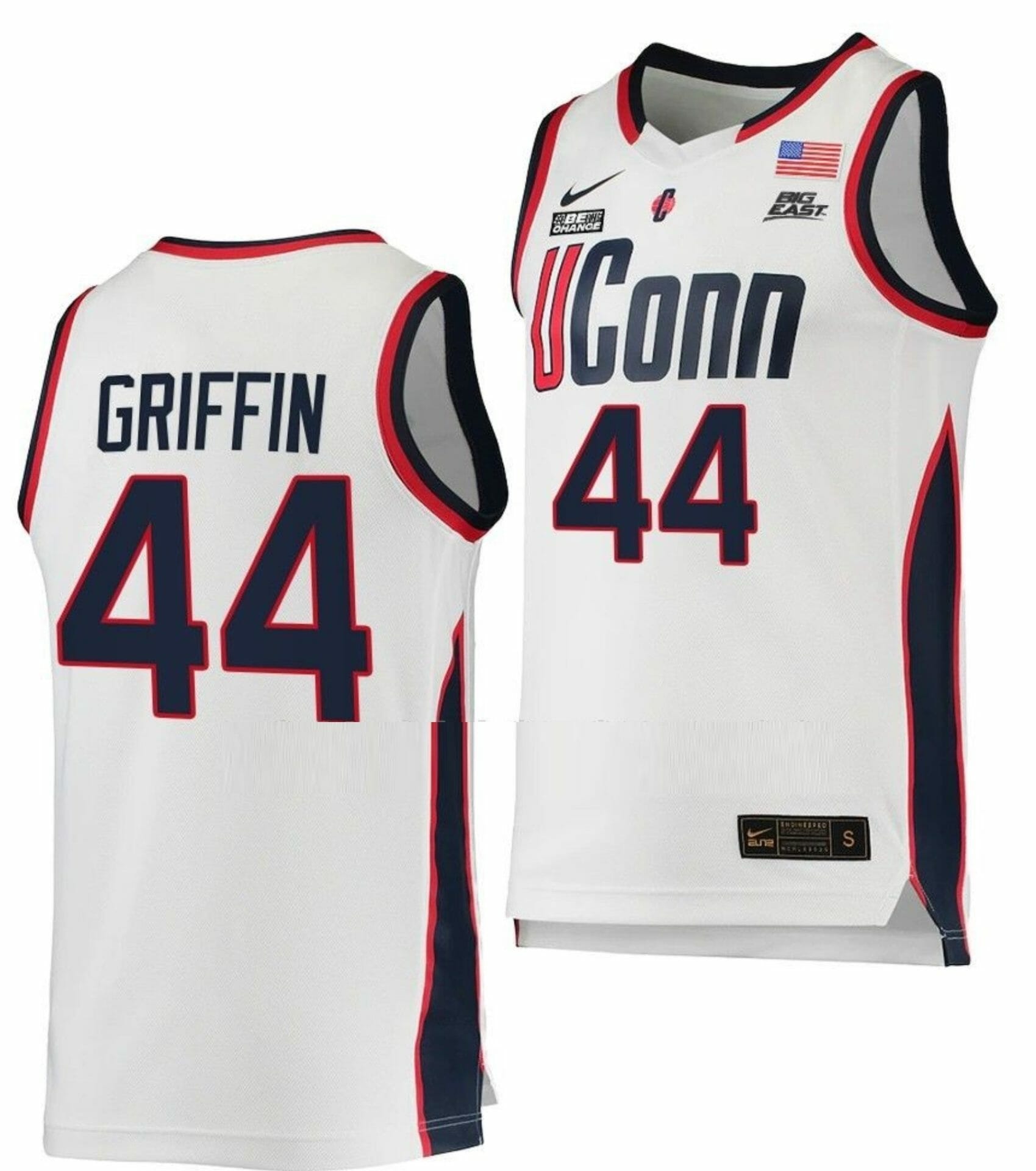 Aubrey Griffin Jersey UConn Huskies College Basketball White Replica #44 1 Aubrey Griffin Jersey UConn Huskies College Basketball White Replica #44