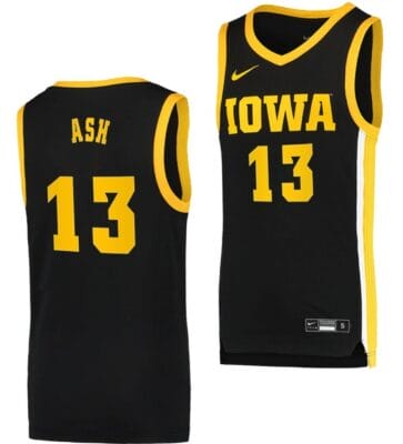 Austin Ash Jersey Iowa Hawkeyes College Basketball Black Swingman #13