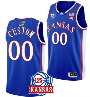 Custom Kansas Jayhawks Jersey Name and Number College Basketball 125th Anniversary Blue Away