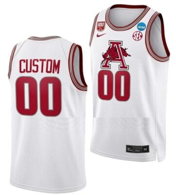 Custom Arkansas Razorbacks Jersey Name and Number 2023 NCAA March Madness Basketball White