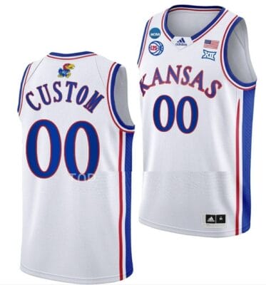 Custom Kansas Jayhawks Jersey Name and Number College Basketball 125th Anniversary Home White 6 Custom Kansas Jayhawks Jersey Name and Number College Basketball 125th Anniversary Home White