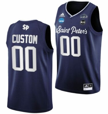 Custom Saint Peter's Peacocks Jersey Name and Number College Basketball 2022 NCAA March Madness Navy BLM