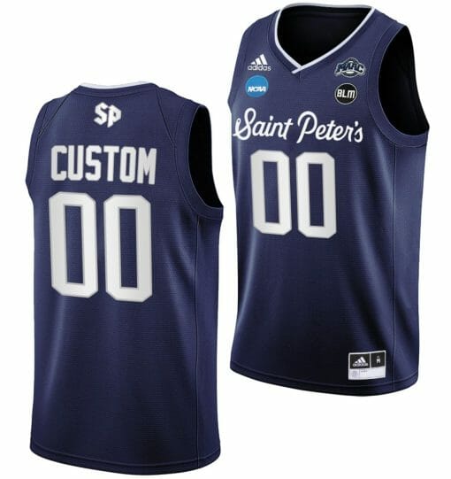 Custom Saint Peters Peacocks Jersey Name and Number College Basketball 2022 NCAA March Madness Navy BLM