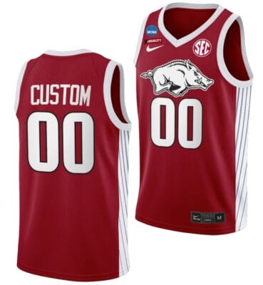 Custom Arkansas Razorbacks Jersey Name And Number 2023 NCAA March Madness College Basketball Red Elite