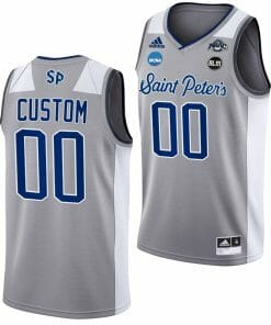Custom Saint Peters Peacocks Jersey Name and Number College Basketball 2022 NCAA March Madness Grey BLM