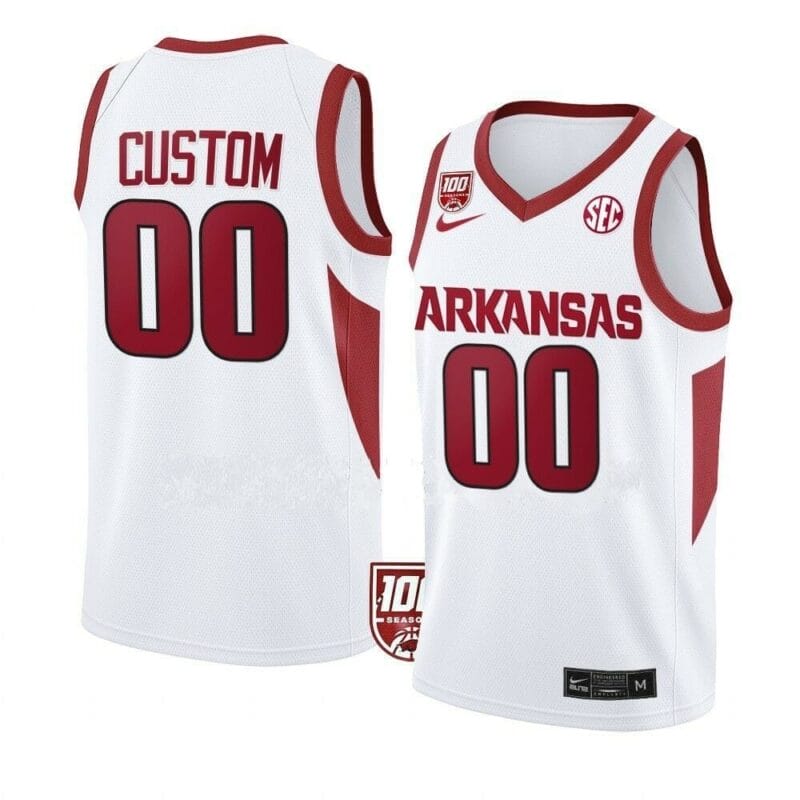 Custom Arkansas Razorbacks Jersey Basketball College Name and Number White 100