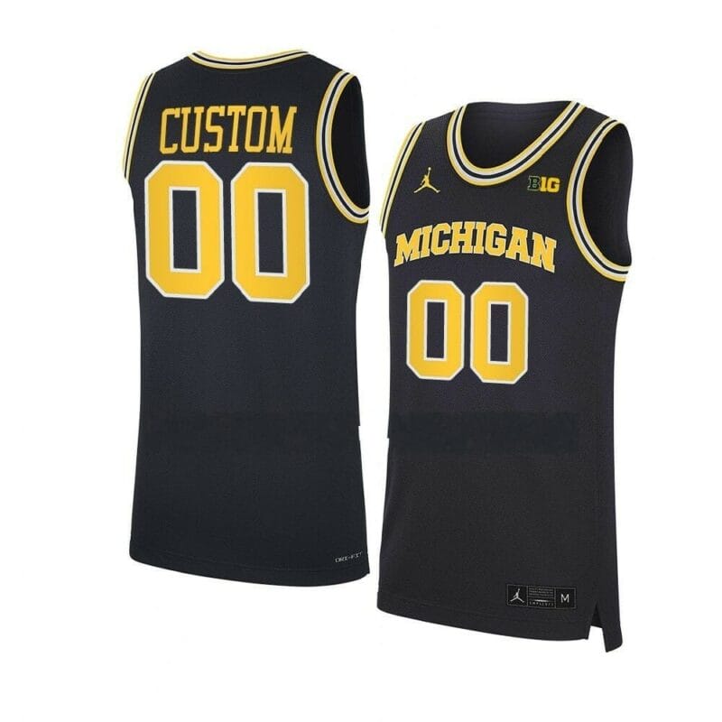 Custom Michigan Wolverines Jersey Basketball College Name and Number Navy BIG Patch