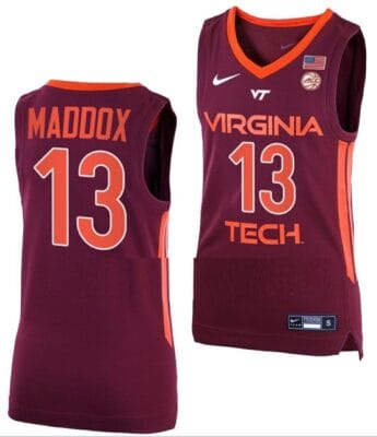 Dairus Maddox Jersey Virginia Tech Hokies College Basketball Away Maroon #13