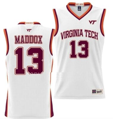 Dairus Maddox Jersey Virginia Tech Hokies College Basketball NIL Pick-A-Player White #13