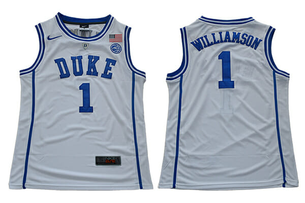 Duke Blue Devils #1 Williamson Basketball NCAA Basketball Jersey White Round Neck 1 Duke Blue Devils #1 Williamson Basketball NCAA Basketball Jersey White Round Neck