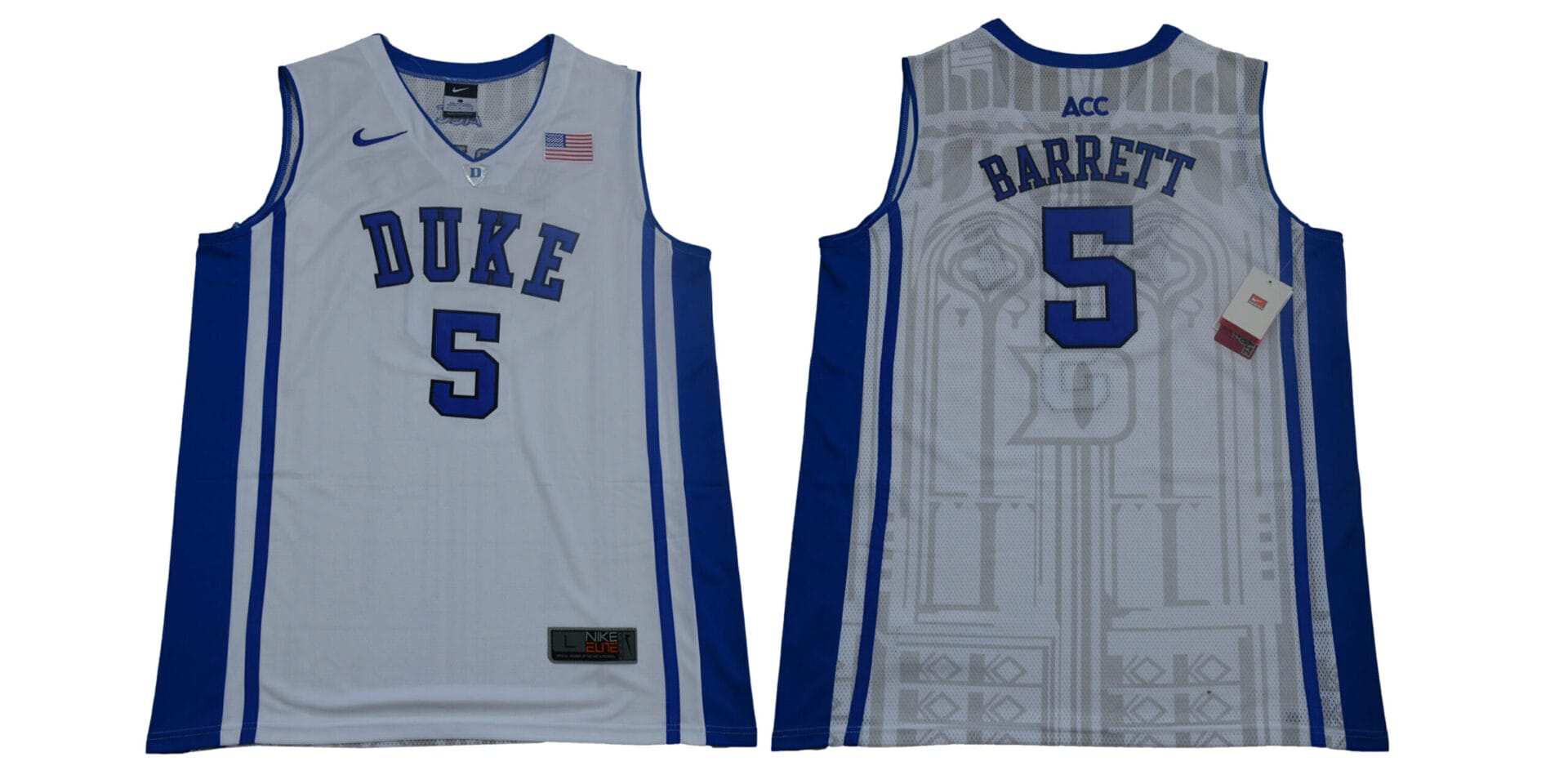 Duke Blue Devils #5 Barrett Basketball NCAA Basketball Jersey White Elite 1 Duke Blue Devils #5 Barrett Basketball NCAA Basketball Jersey White Elite