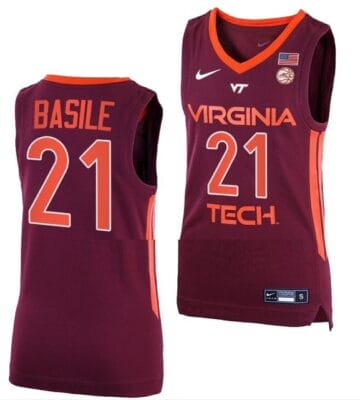 Grant Basile Jersey Virginia Tech Hokies College Basketball Away Maroon #21 8 Grant Basile Jersey Virginia Tech Hokies College Basketball Away Maroon #21