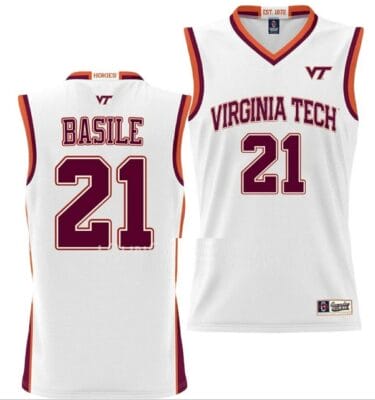 Grant Basile Jersey Virginia Tech Hokies College Basketball NIL Pick-A-Player White #21
