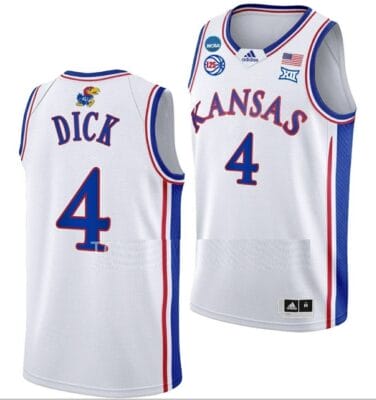 Gradey Dick Jersey Kansas Jayhawks College Basketball 2023 NCAA March Madness White #4 6 Gradey Dick Jersey Kansas Jayhawks College Basketball 2023 NCAA March Madness White #4