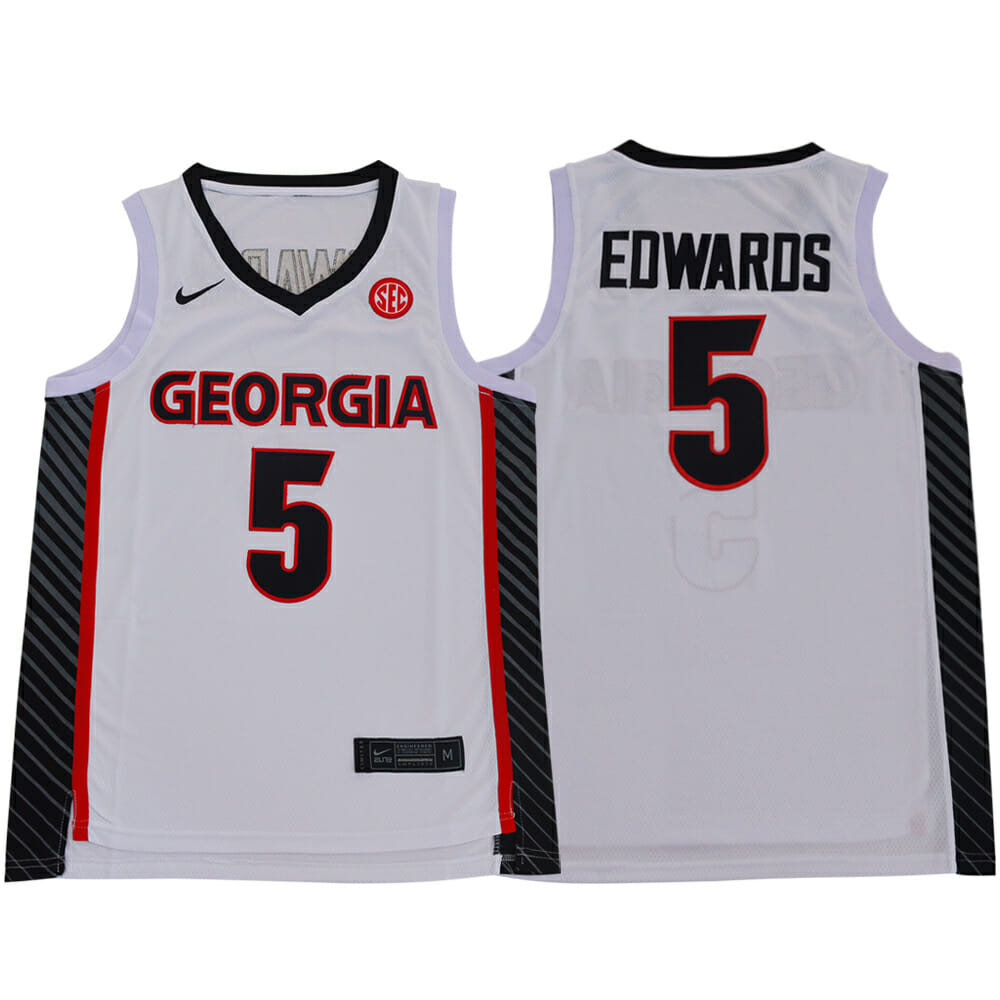 Georgia Bulldogs #5 Anthony Edwards NCAA Basketball Jersey Red Black White 1 Georgia Bulldogs #5 Anthony Edwards NCAA Basketball Jersey Red Black White