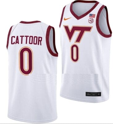 Hunter Cattoor Jersey Virginia Tech Hokies College Basketball Swingman White #0