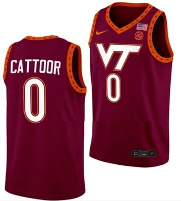 Hunter Cattoor Jersey Virginia Tech Hokies College Basketball Swingman Maroon #0