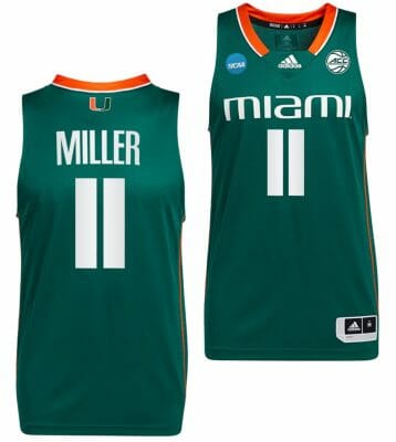 Jordan Miller Jersey #11 Miami Hurricanes 2023 NCAA March Madness Green College Basketball