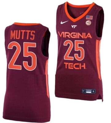 Justyn Mutts Jersey Virginia Tech Hokies College Basketball Away Maroon #25
