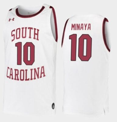 Justin Minaya Jersey South Carolina Gamecocks College Basketball White Replica #10 8 Justin Minaya Jersey South Carolina Gamecocks College Basketball White Replica #10