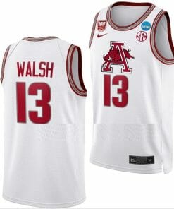 Jordan Walsh Jersey Arkansas Razorbacks College Basketball 2023 NCAA March Madness White #13