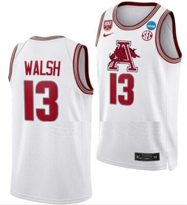 Jordan Walsh Jersey Arkansas Razorbacks College Basketball 2023 NCAA March Madness White #13 6 Jordan Walsh Jersey Arkansas Razorbacks College Basketball 2023 NCAA March Madness White #13