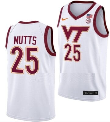 Justyn Mutts Jersey Virginia Tech Hokies College Basketball Swingman White #25 8 Justyn Mutts Jersey Virginia Tech Hokies College Basketball Swingman White #25
