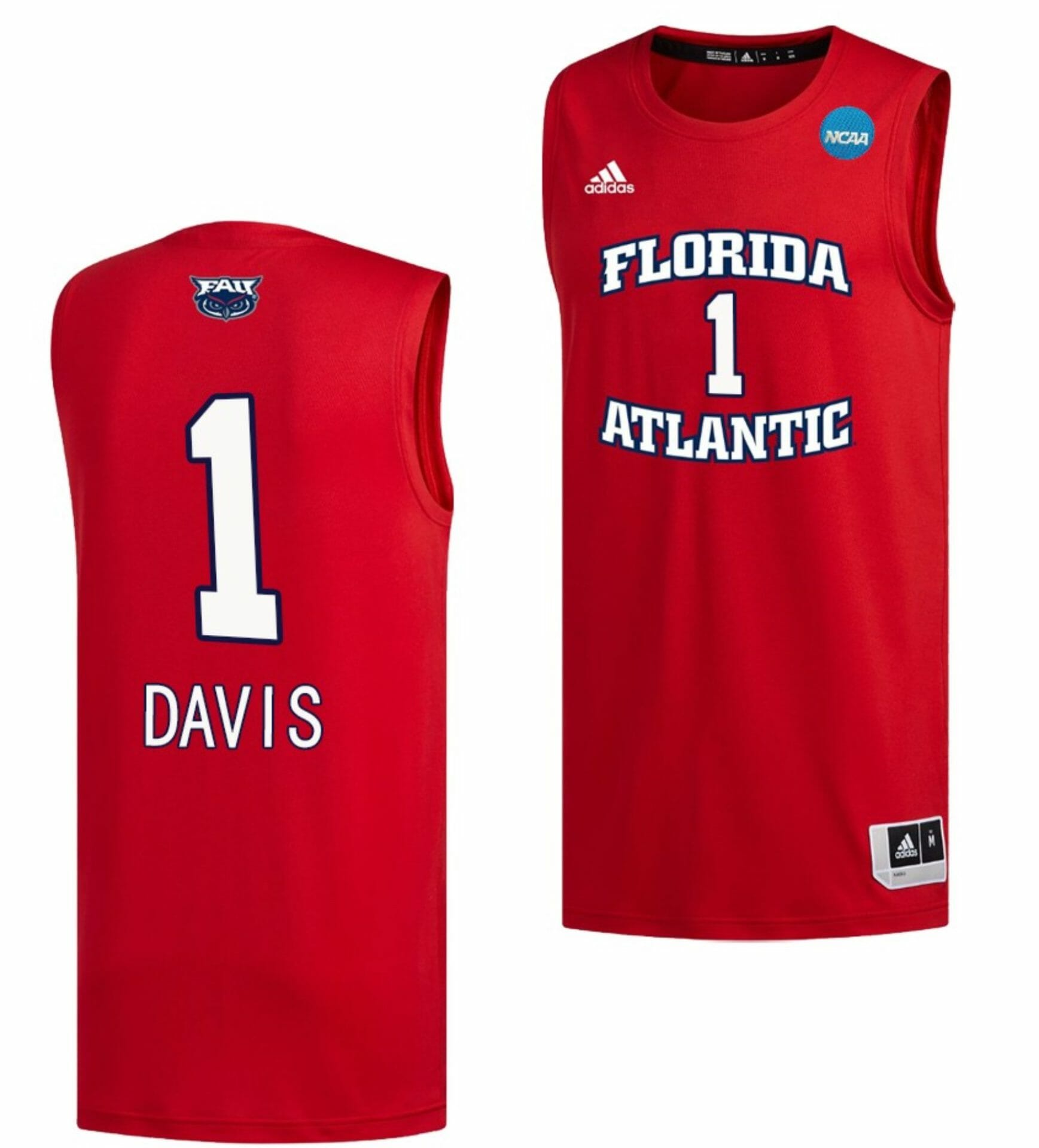 Johnell Davis Jersey FAU Owls College Basketball 2023 NCAA March Madness Red #1 1 Johnell Davis Jersey FAU Owls College Basketball 2023 NCAA March Madness Red #1