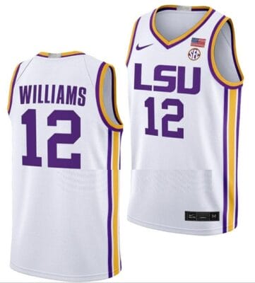KJ Williams Jersey LSU Tigers College Basketball Limited White #12