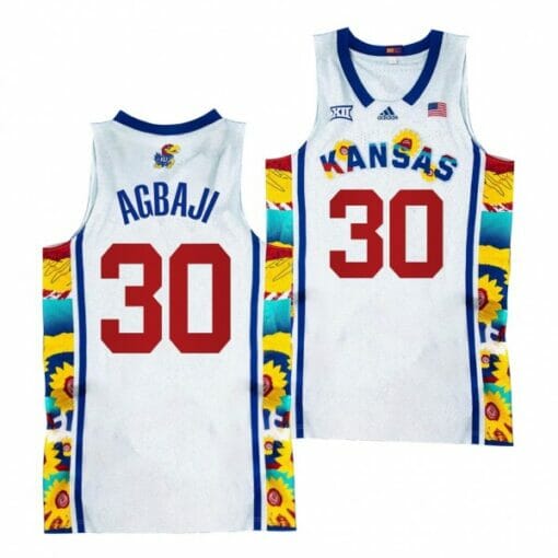 Kansas Jayhawks #30 Ochai Agbaji Jersey 2022 Sunflower Showdown White Basketball Jerseys